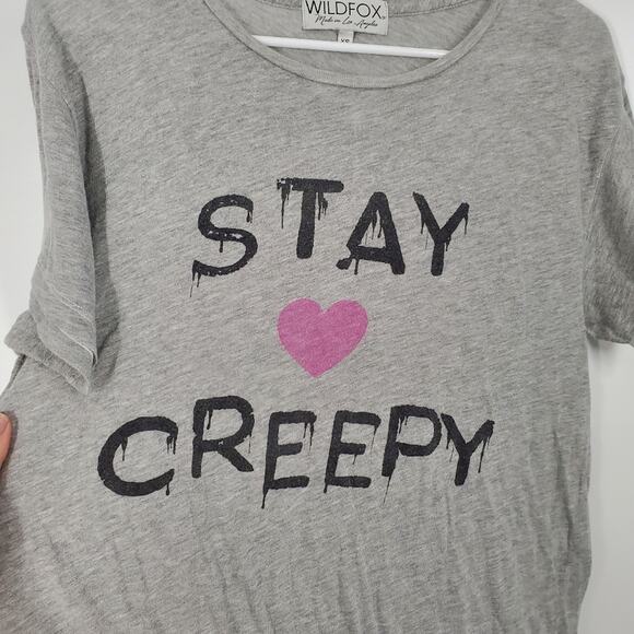 Wildfox Stay Creepy Grey Oversized Short Sleeve Tee Shirt - Picture 4 of 7
